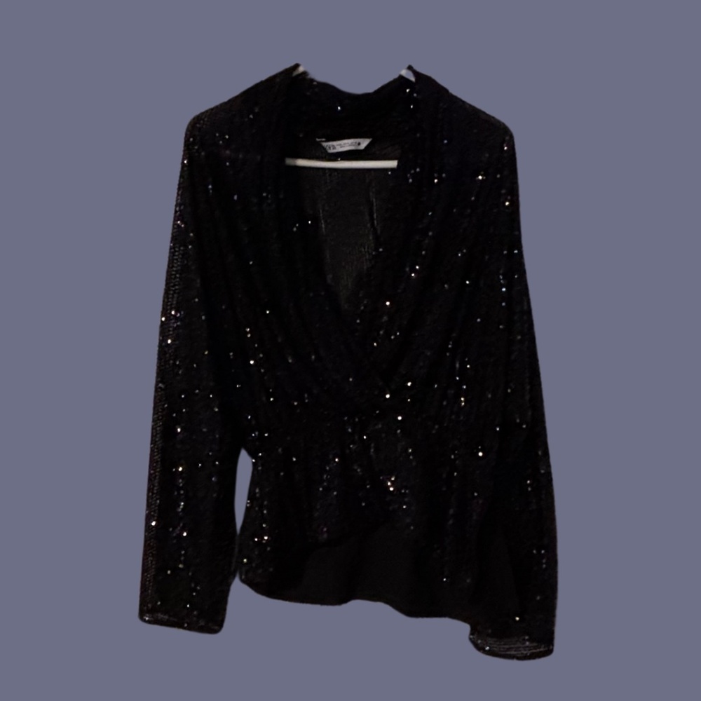 Sequin Long Sleeve Plunge Neck ZARA Size XL